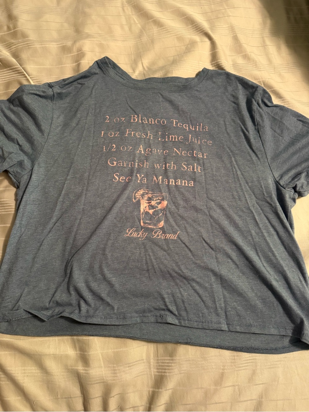 Lucky Brand Blue Tee with Pink Graphic Print